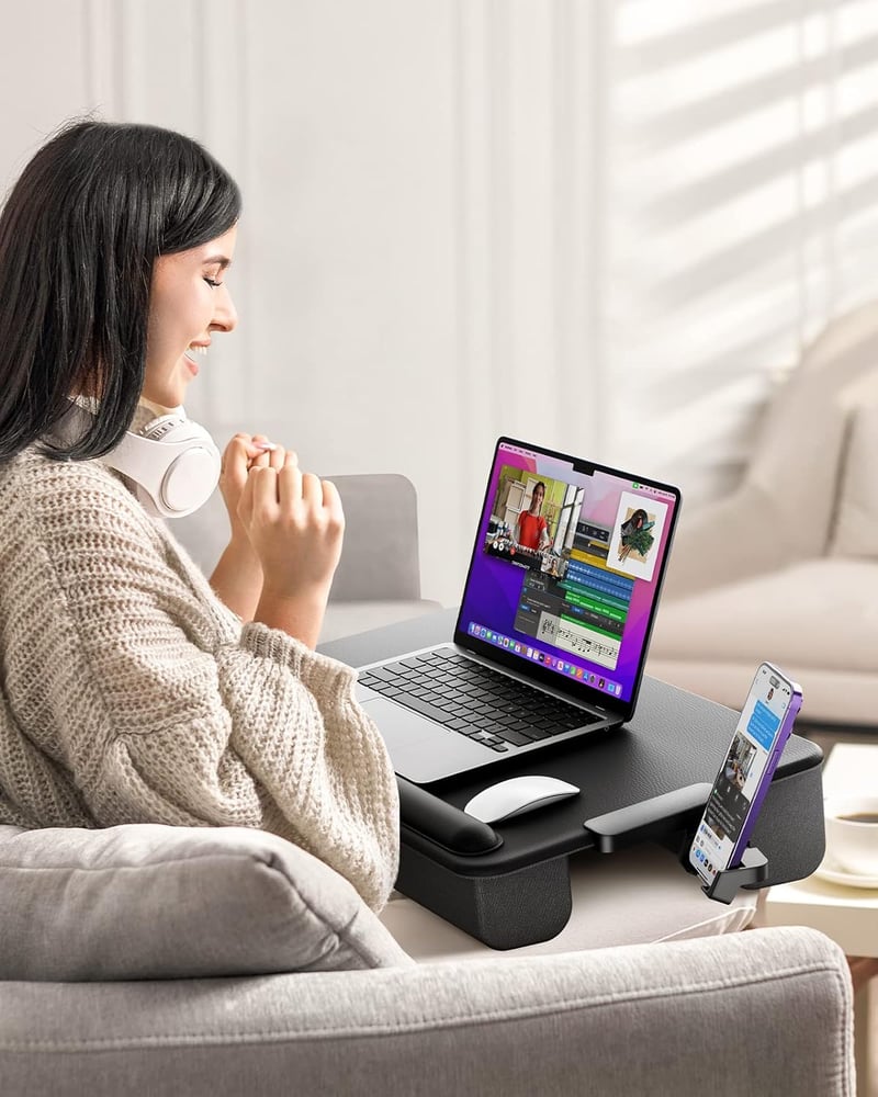 Portable Laptop Lap Desk with Cushion & Storage for Bed and Couch
