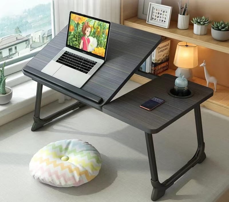 Portable Adjustable Laptop Desk with Cup Holder – Black