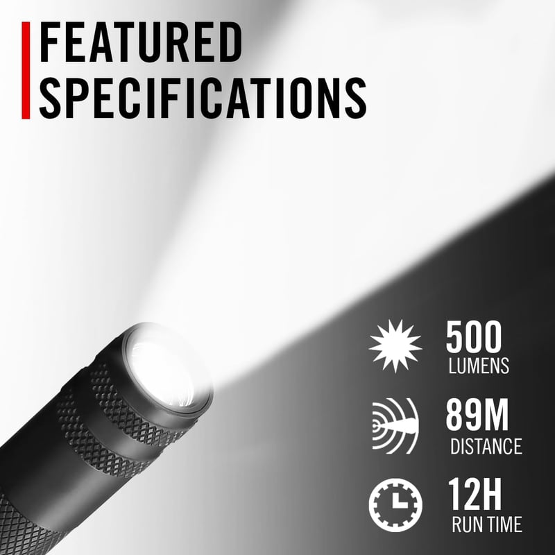 Rechargeable Black LED Penlight, 500 Lumens with Twist Focus