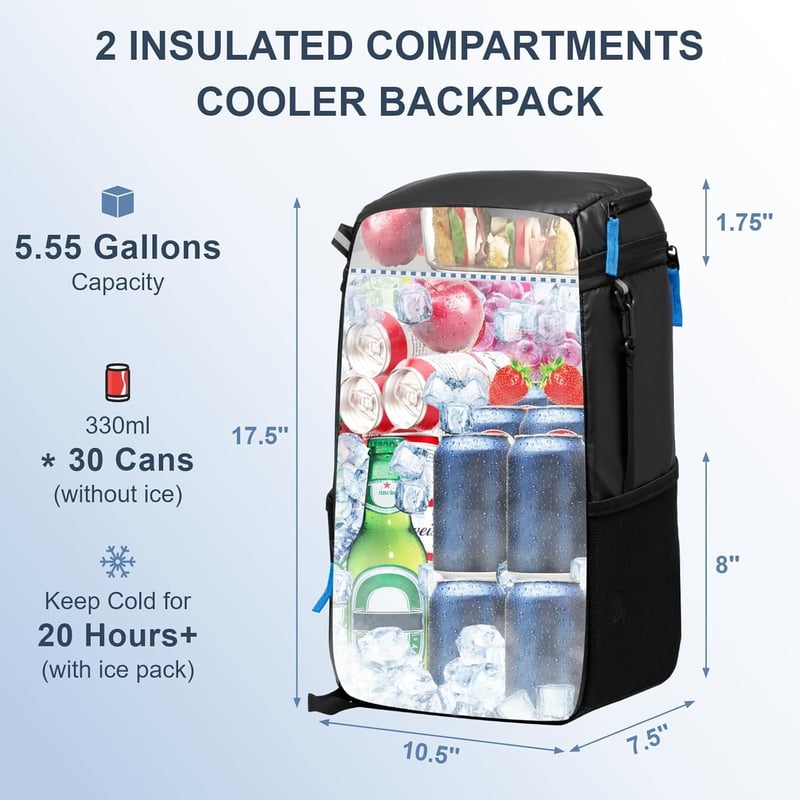 Insulated Backpack Cooler, Leakproof, 30/45 Can Capacity