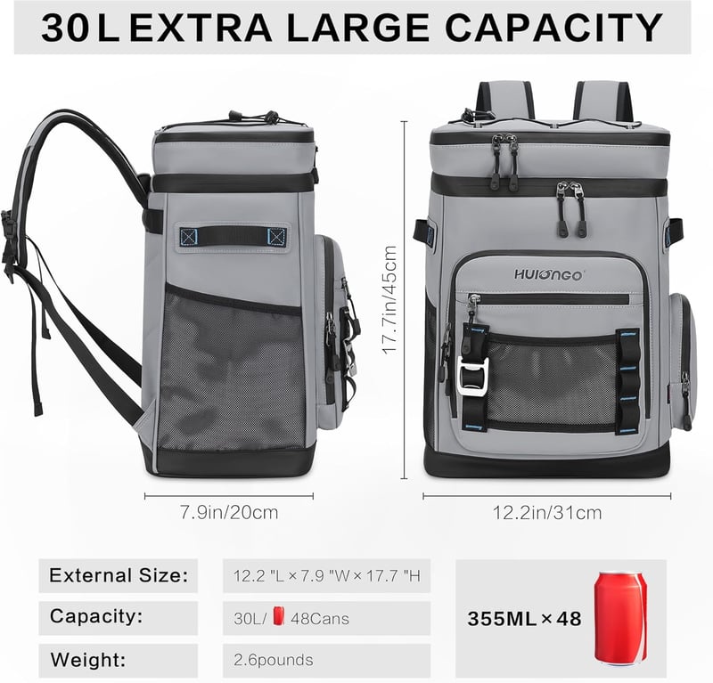 30L Waterproof Insulated Cooler Backpack, Leakproof for Outdoors