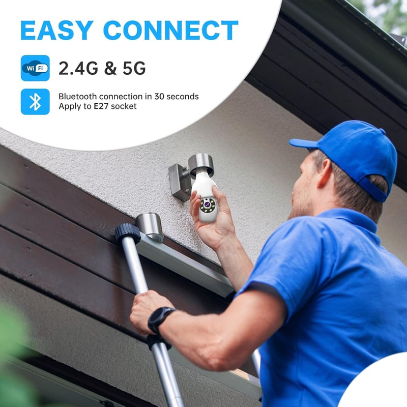 2K Security Bulb Camera, WiFi 360°, Motion Detection, 2-Pack
