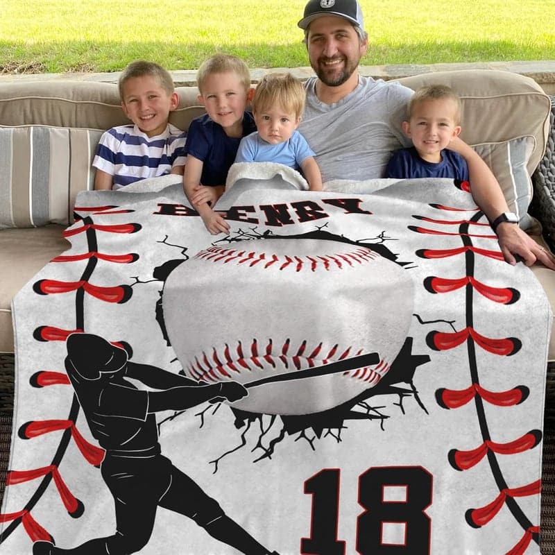 Personalized Baseball Flannel Blanket for Sports Fans and Kids