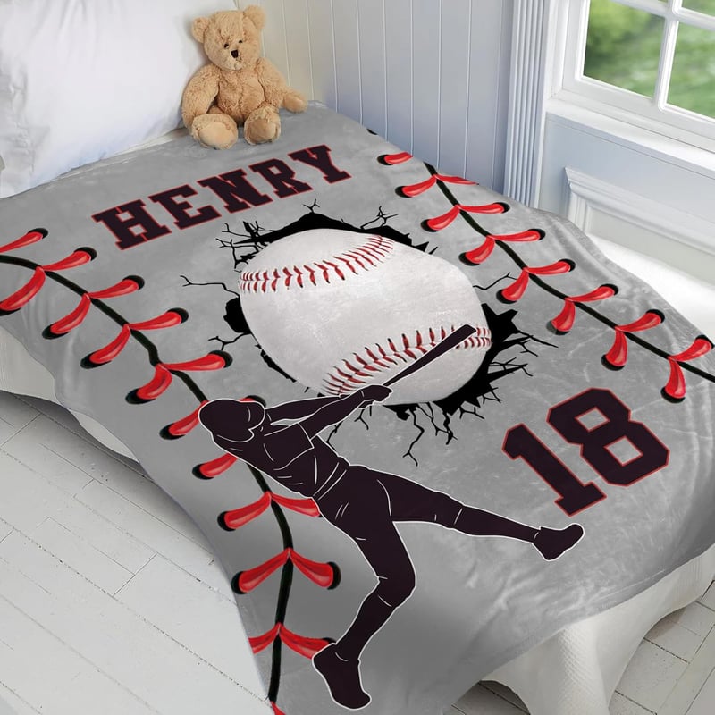 Personalized Baseball Flannel Blanket for Sports Fans and Kids