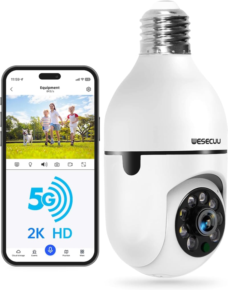 WiFi Light Bulb Security Camera - 2K, Motion Detection, Night Vision
