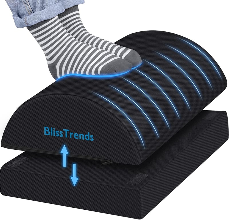 Adjustable Under-Desk Footrest with Washable Cover – Black