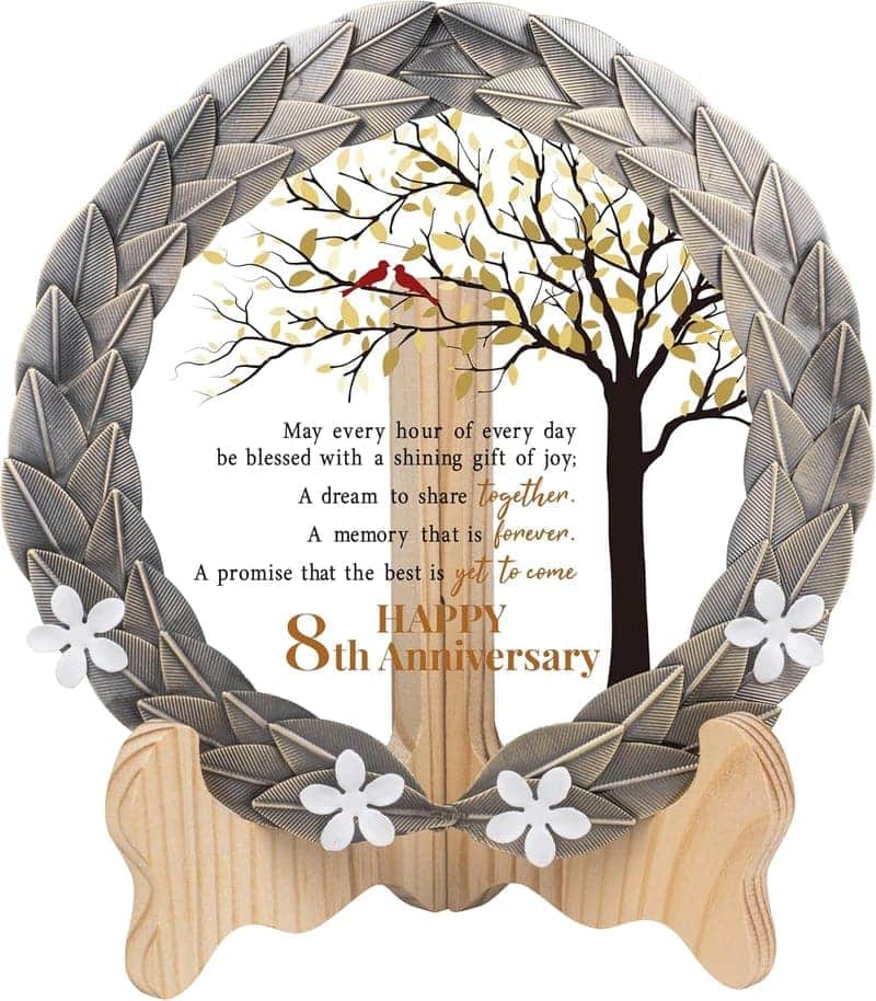 8th Anniversary Crystal Plate with Bronze Leaf Wreath for Couples
