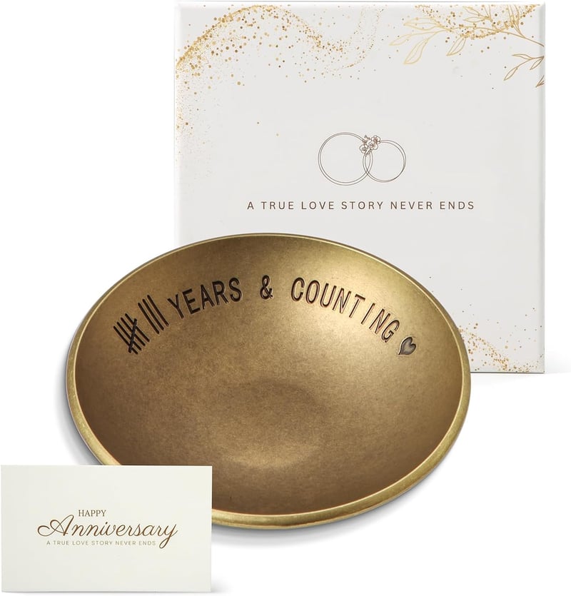 8th Anniversary Bronze Ring Holder Dish with Card & Gift Box