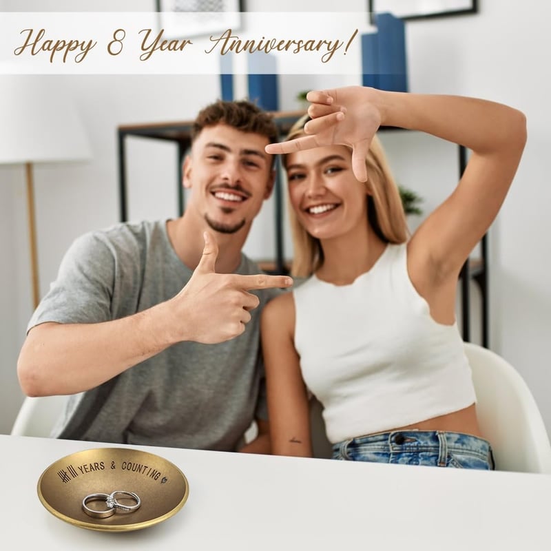 8th Anniversary Bronze Ring Holder Dish with Card & Gift Box