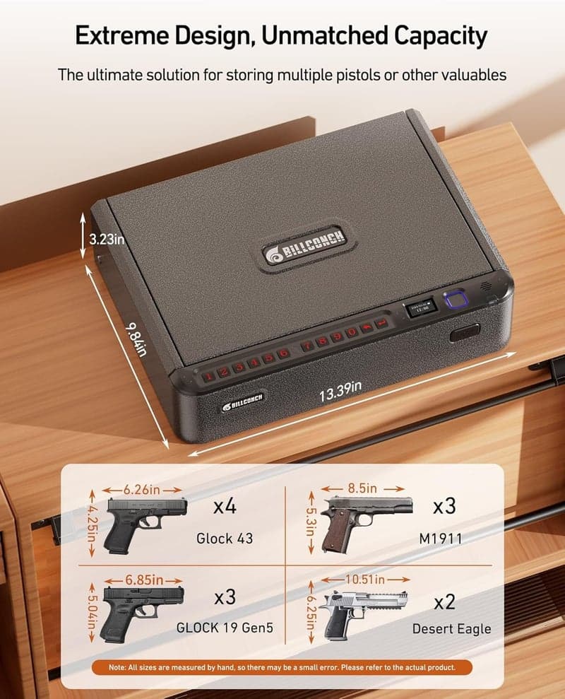 Biometric Gun Safe with Security Cable and Quick Access