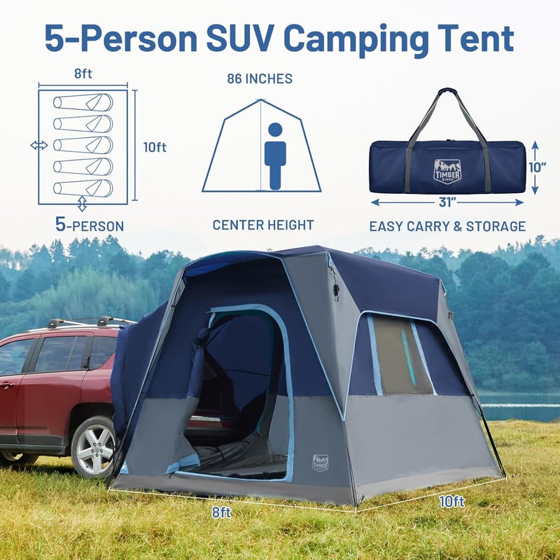 SUV Camping Tent for 5 with Movie Screen & Rainfly, Blue