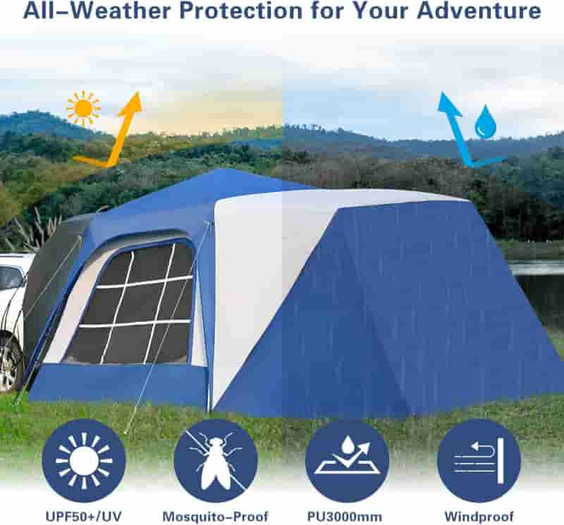 SUV Camping Tent for 4-8 People with Awning & Rainfly