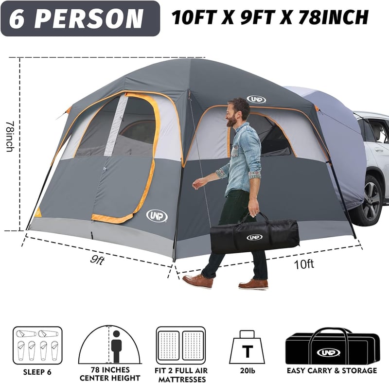 6-Person SUV Camping Tent with Rainfly, Easy Setup, 10'x9'