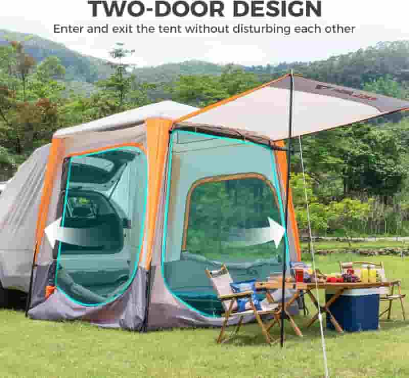 SUV Camping Tent with Poles, Double Door, Waterproof Rainfly