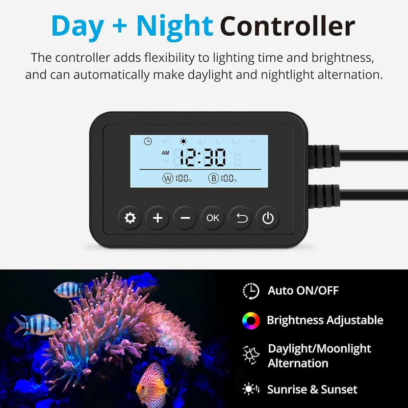 Saltwater Aquarium LED Light with Timer, 36-48 Inch, 36W