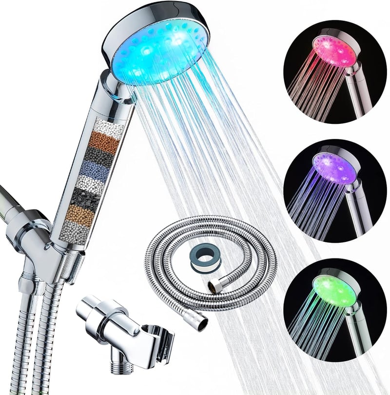 Filtered LED Shower Head with 7-Color Light Change