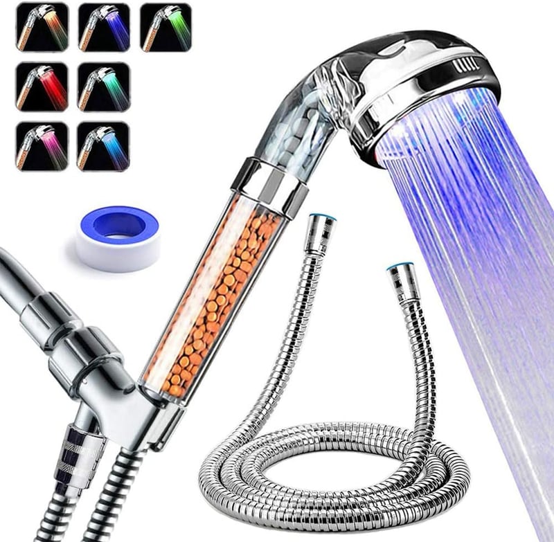High-Pressure LED Shower Head with Filter, 7-Color Cycle