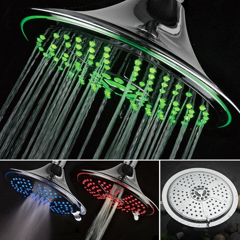 LED Rainfall Shower Head, Chrome, 8-Inch, 5-Setting