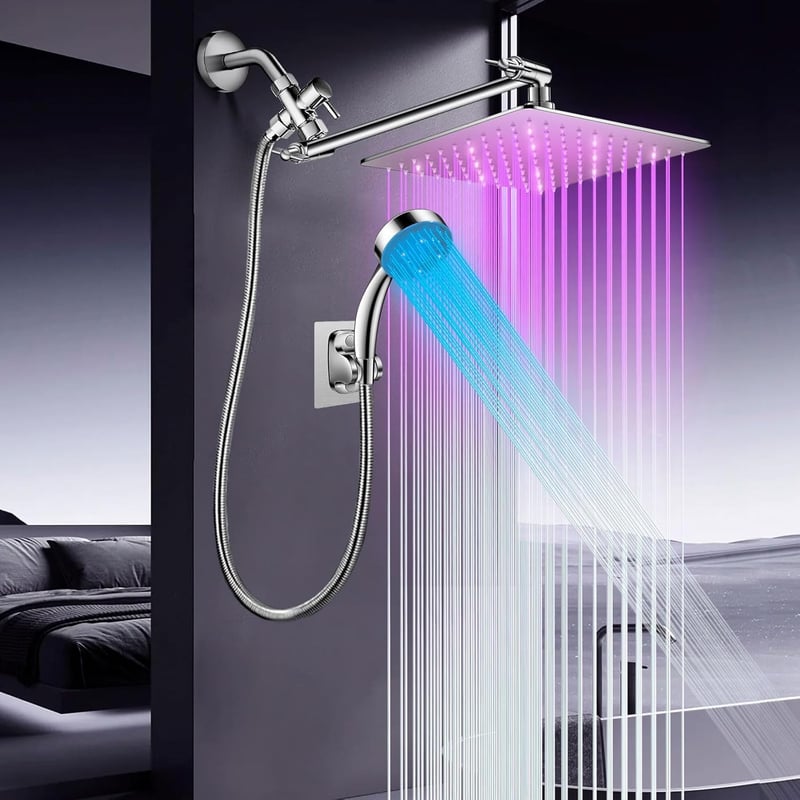 LED Rain Shower Head, High Pressure 10'' with Extension Arm