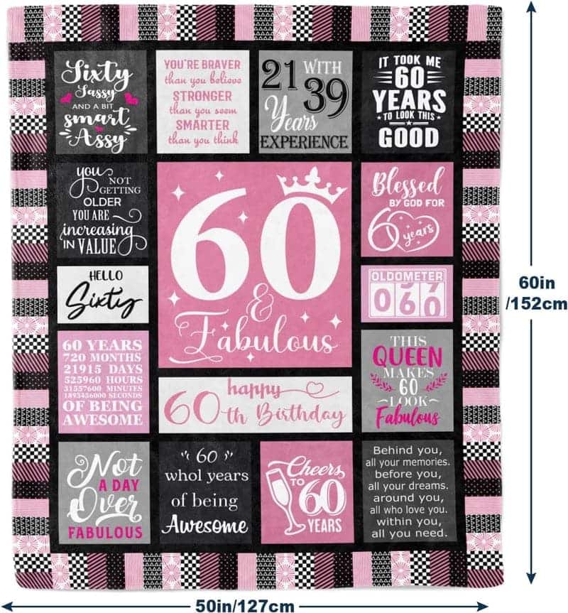 60th Birthday Throw Blanket for Women 60”x50”