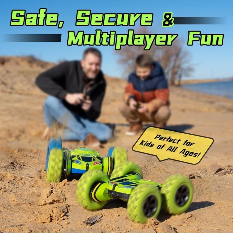 Remote Control Stunt Car with Lights – Gift for Kids, Green