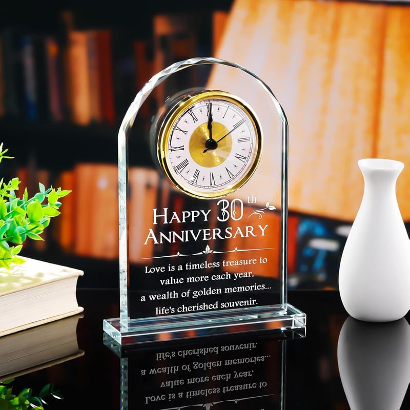 30th Anniversary Glass Clock Gift for Couples