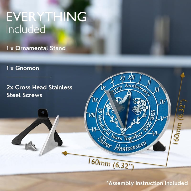 25th Silver Anniversary Sundial - Handmade Recycled Metal Decor