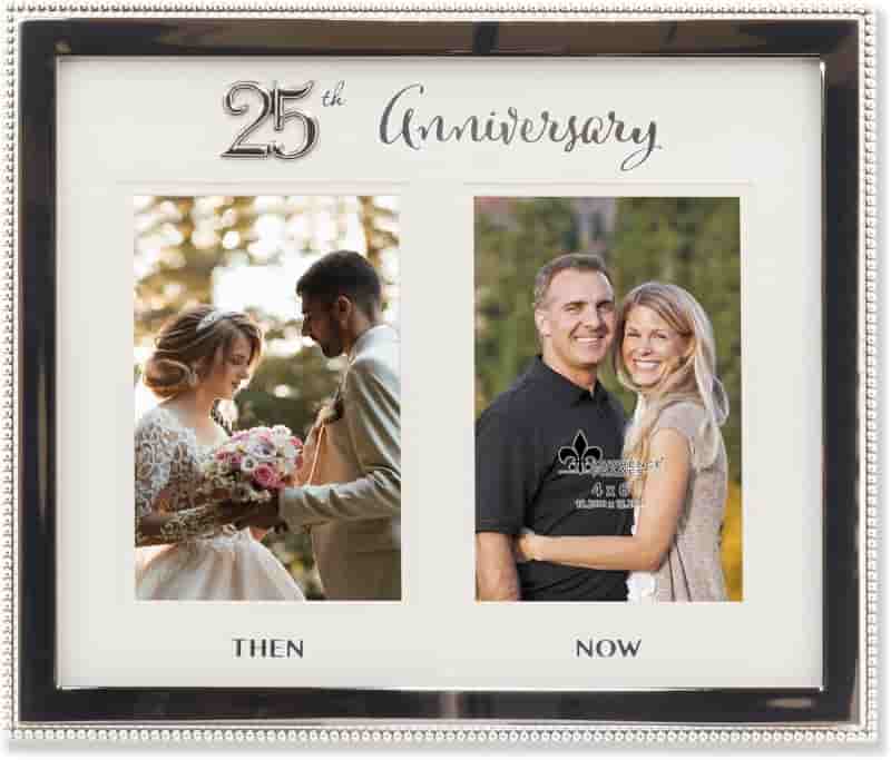 25th Anniversary Silver Beaded Picture Frame, 4x6 Double Slots