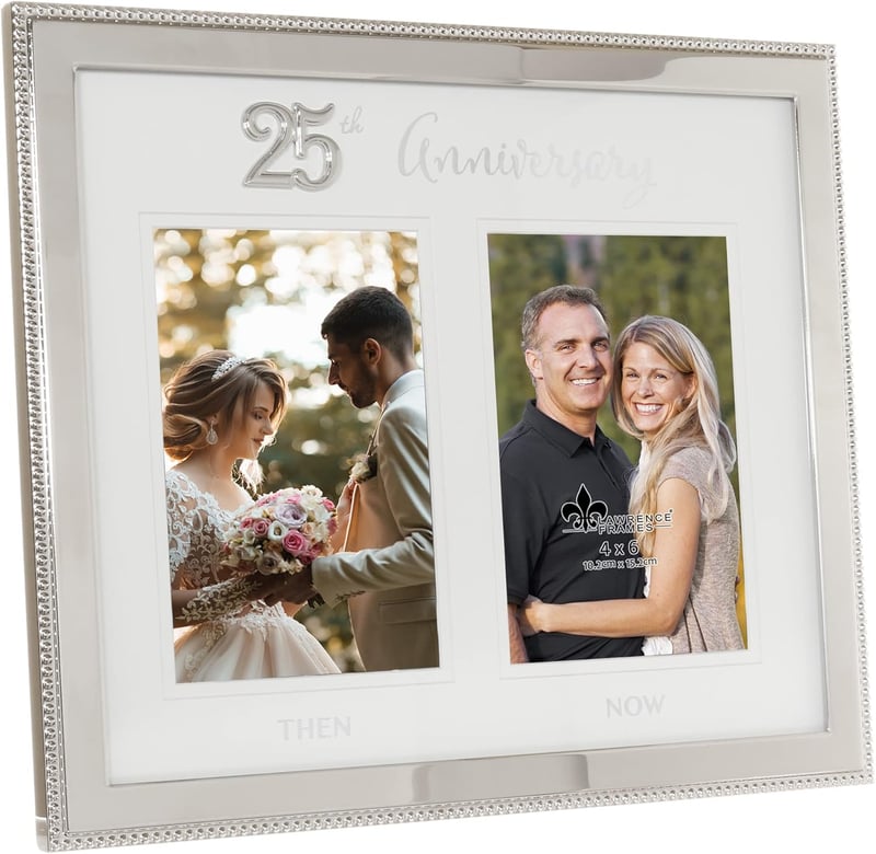 25th Anniversary Silver Beaded Picture Frame, 4x6 Double Slots