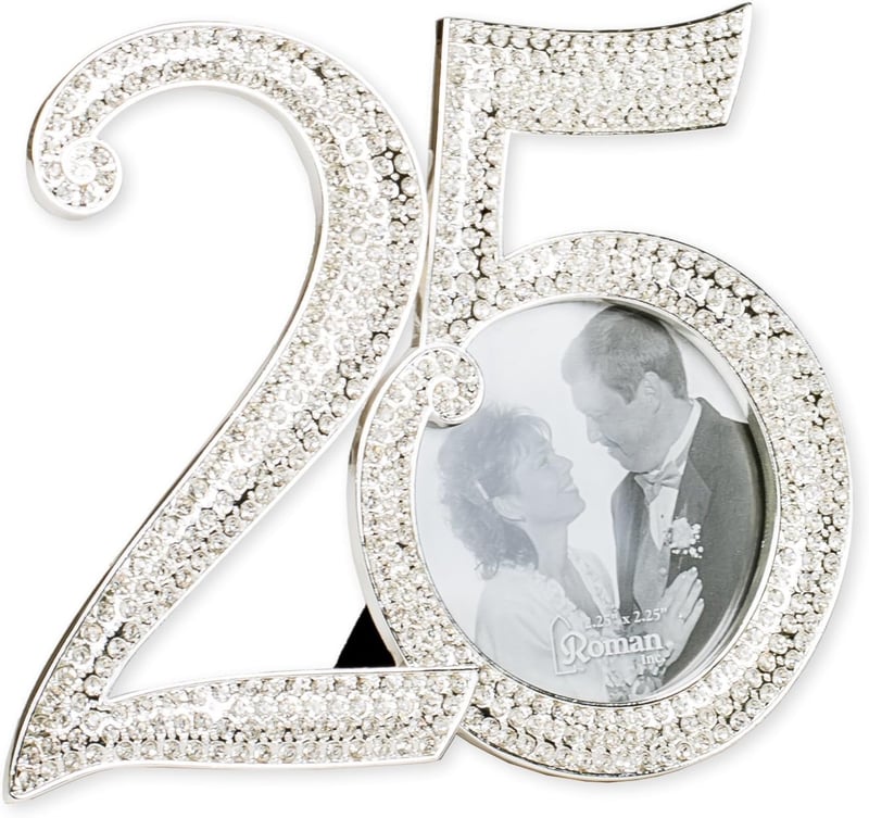 25th Anniversary Rhinestone Photo Frame, 4x4.5 Inch Zinc Alloy