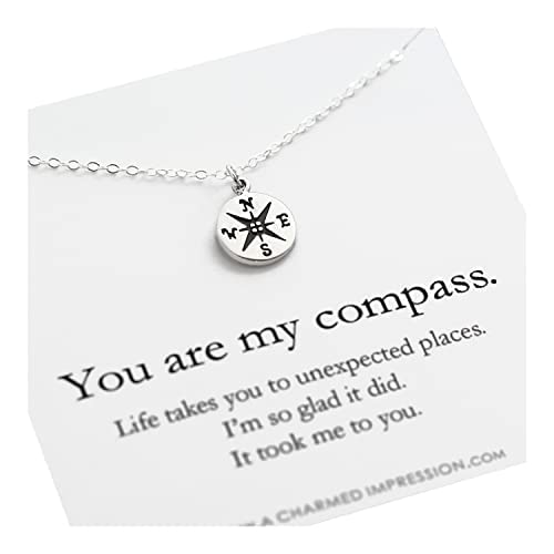 Anniversary Silver Compass Charm Necklace for Her