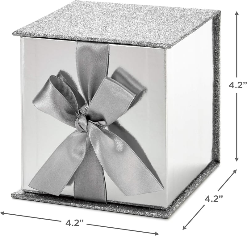 Wedding Silver Gift Box with Bow and Paper Fill