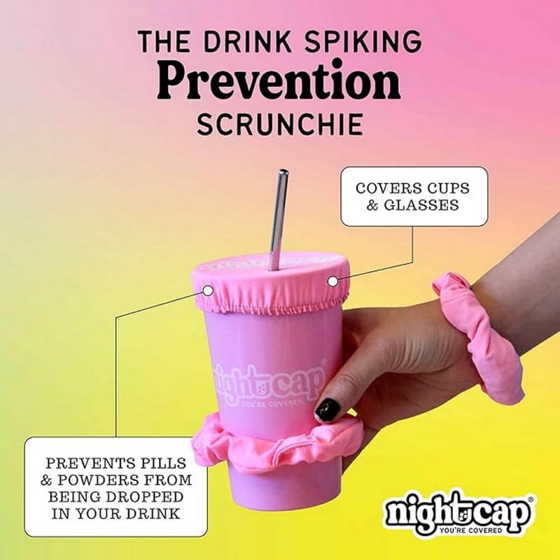 Drink Cover Scrunchie - Reusable, Black, Anti-Spiking Design