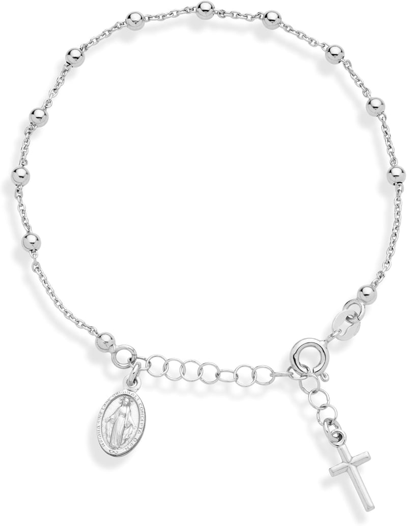 Italian Sterling Silver Rosary Bracelet, Adjustable for Women