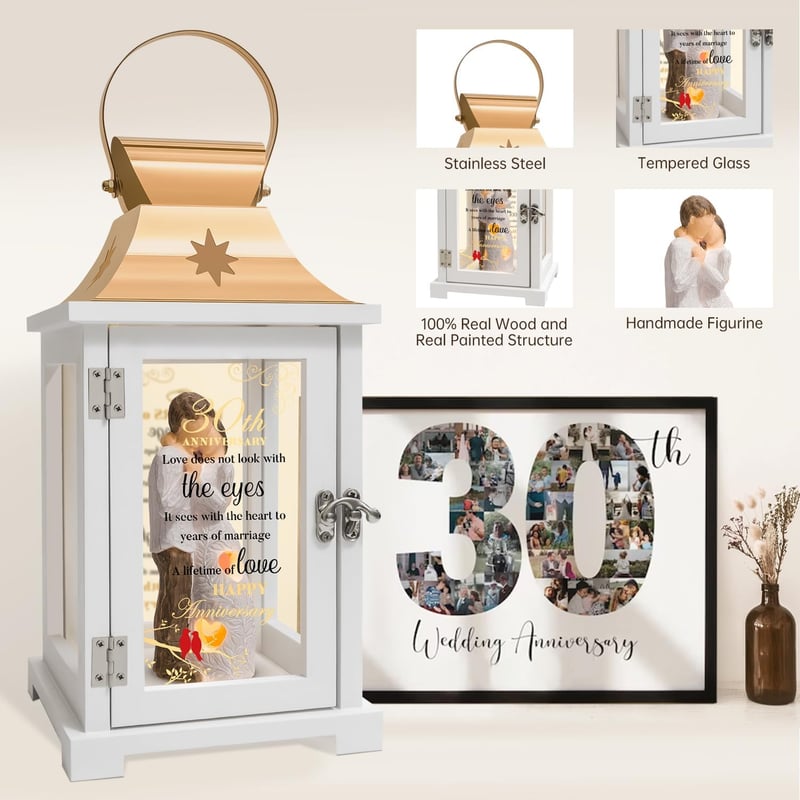 30th Anniversary Lantern with Pearl Figurine for Couples