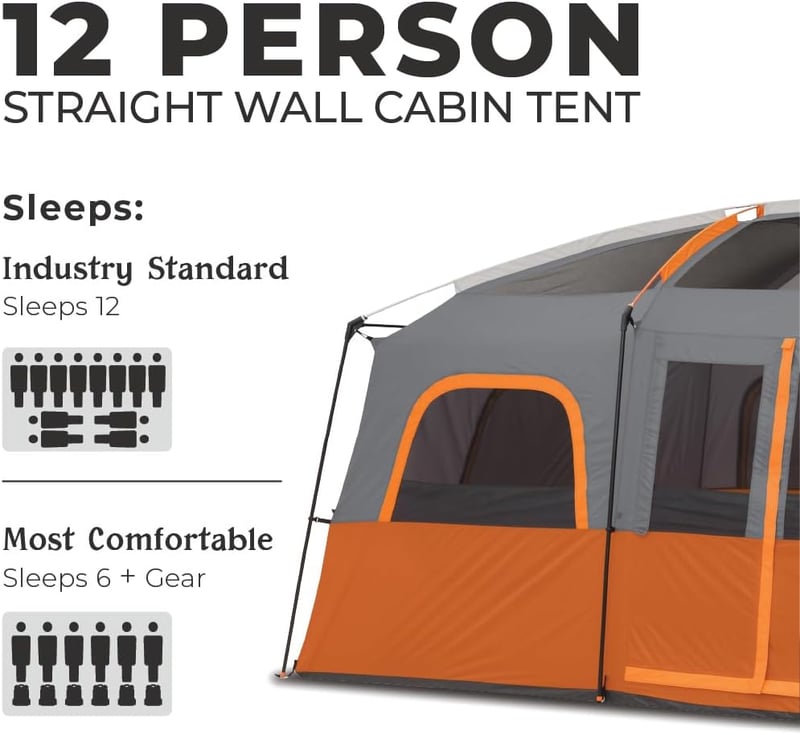 Family Camping Tent | 10-12 Person Multi-Room Cabin for Outdoors