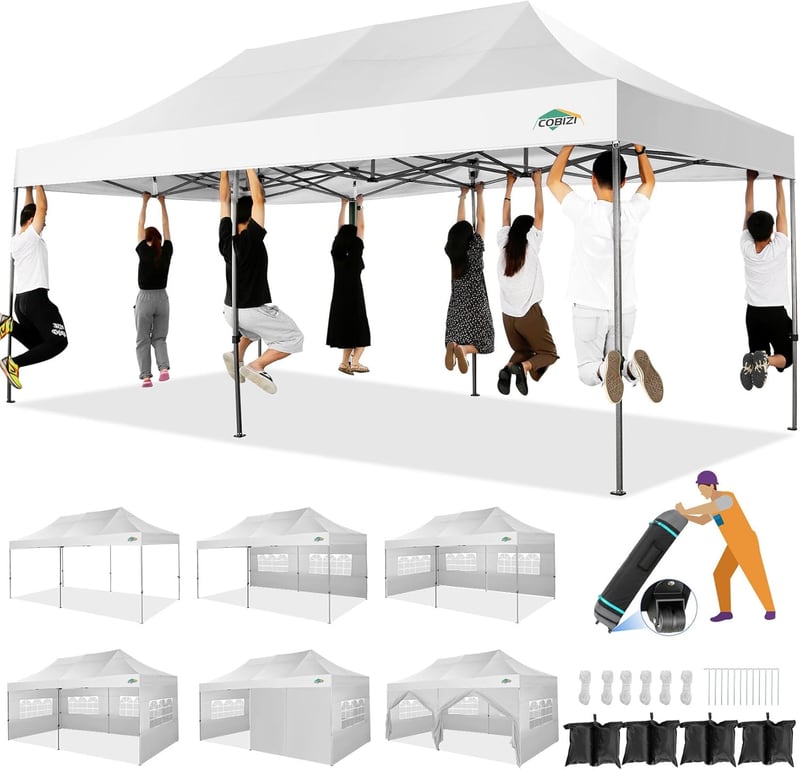 10x20 White Pop-Up Canopy Tent with Sidewalls, Waterproof