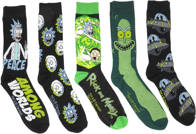 Rick and Morty Character Logo Crew Socks, 5-Pack