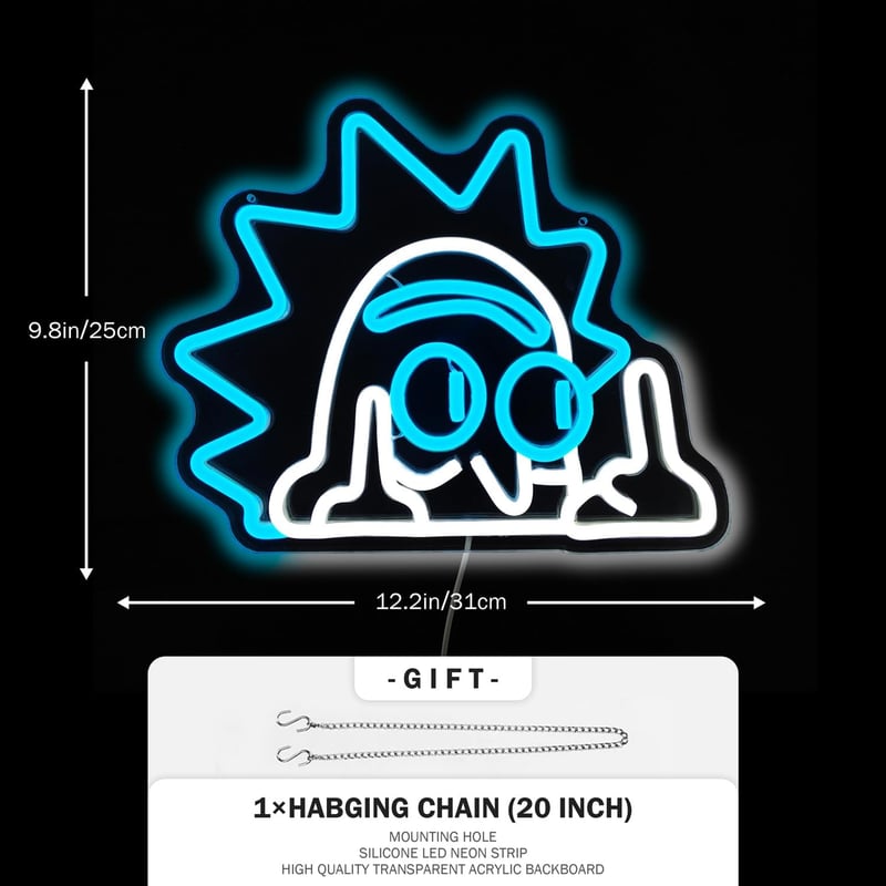 Anime Rick LED Neon Sign - Dimmable Wall Light for Boys Room
