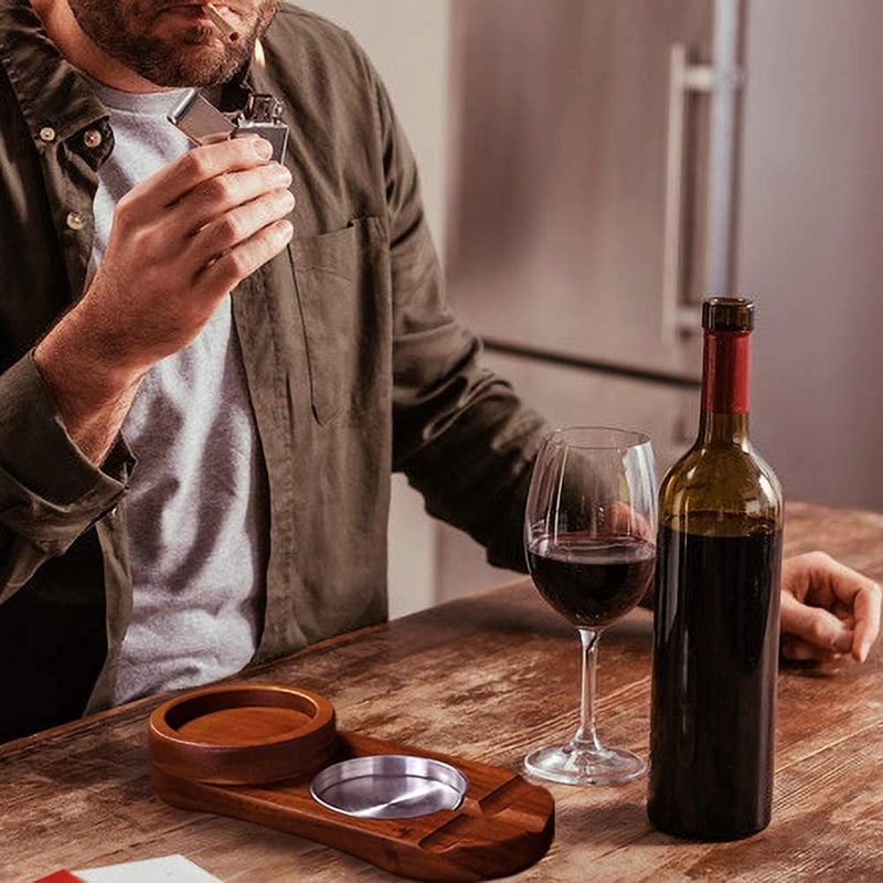 Whiskey Glass Tray with Cigar Rest – Gift for Men