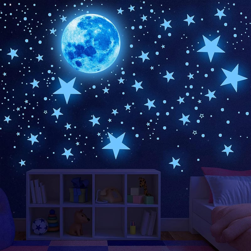 Glow in the Dark Stars & Moon Wall Decals for Kids Rooms