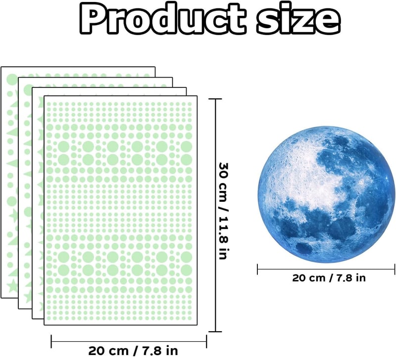 Glow in the Dark Stars & Moon Wall Decals for Kids Rooms
