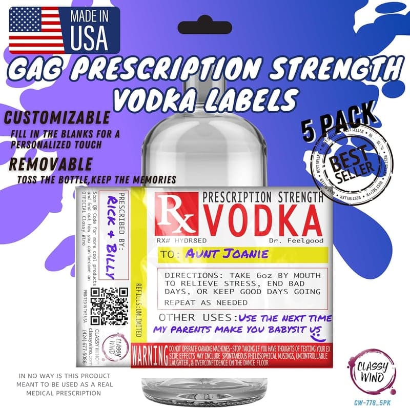 Custom Vodka Bottle Labels – Funny Gag Gift for Birthdays & Parties