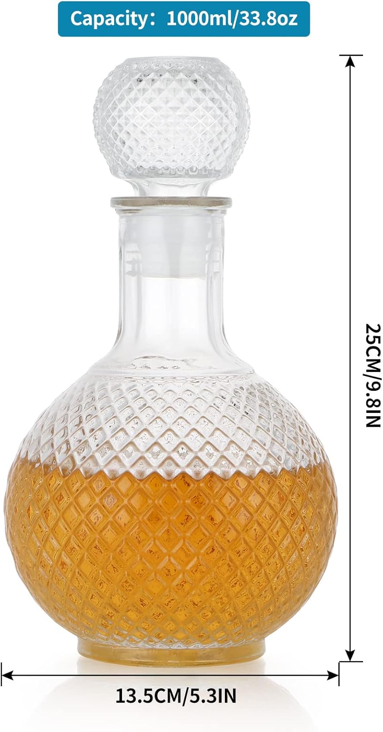 Glass Liquor Decanter with Airtight Stopper, 1000ML Sphere Design