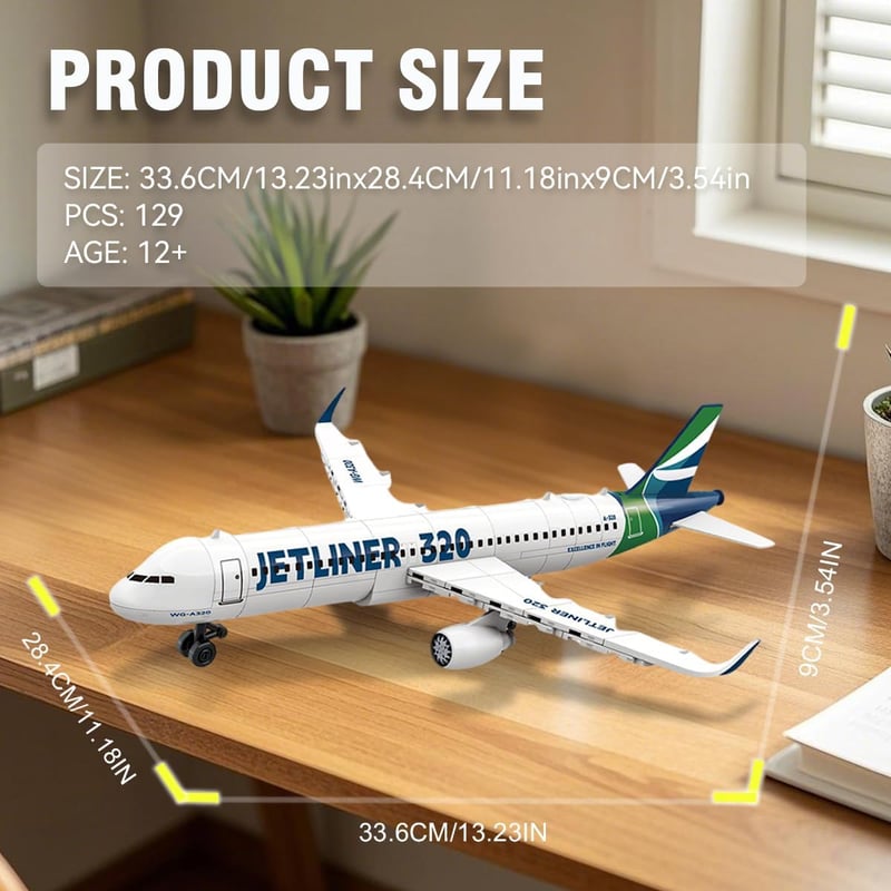 Airbus A320 Building Blocks Toy, 129 Pieces, Kids & Adults Gift