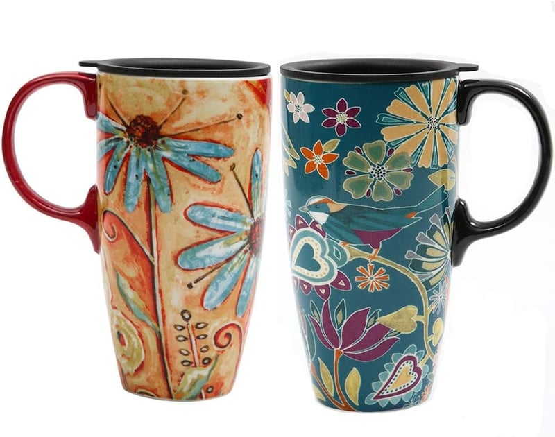 17 oz Ceramic Travel Mugs with Sealed Lids, Set of 2