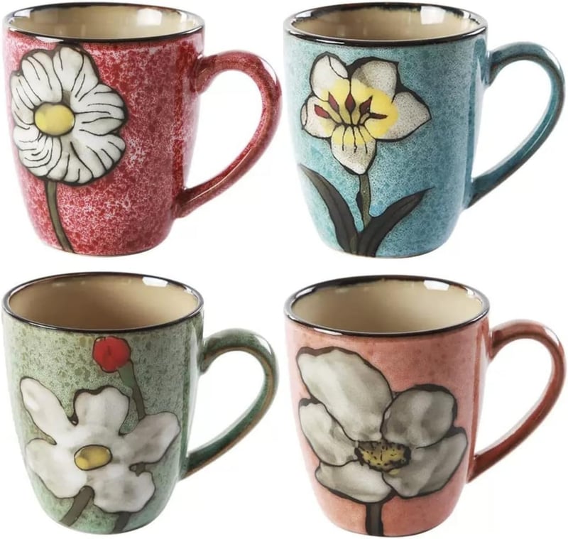 12oz Ceramic Cappuccino Mug Set – Microwave Safe, Multicolor