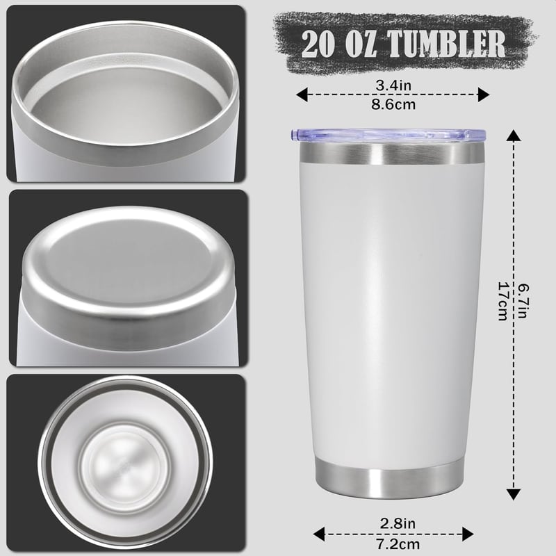 20 oz White Stainless Steel Insulated Tumbler with Lid