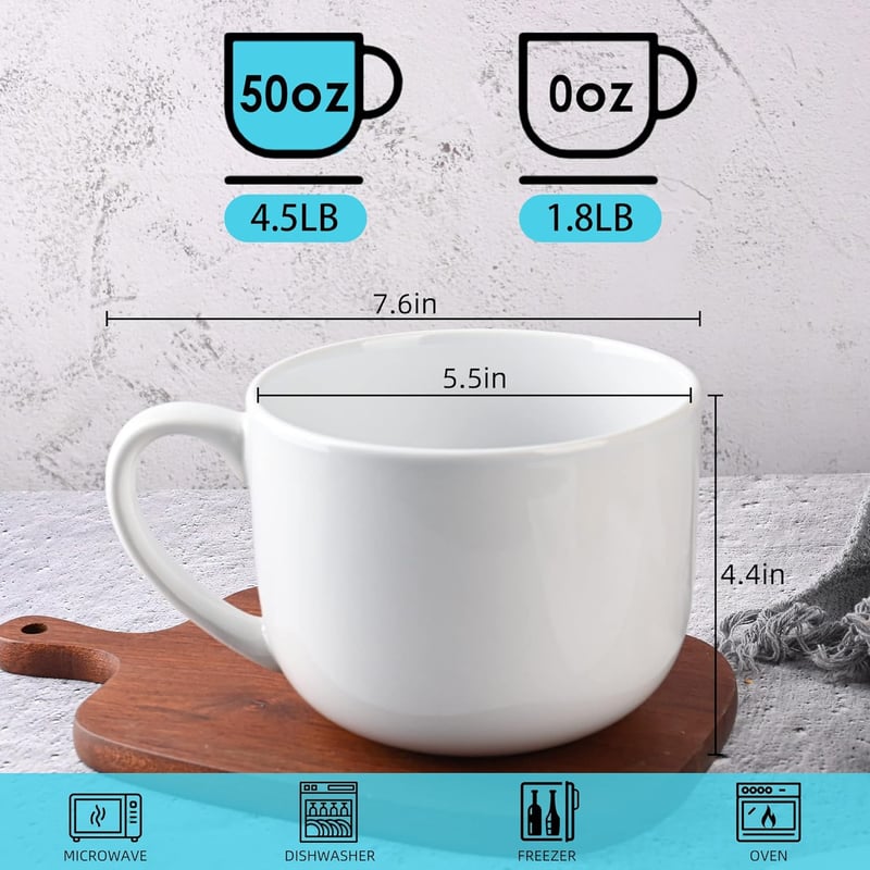 50oz White Ceramic Mug with Handles for Soup, Coffee, Tea