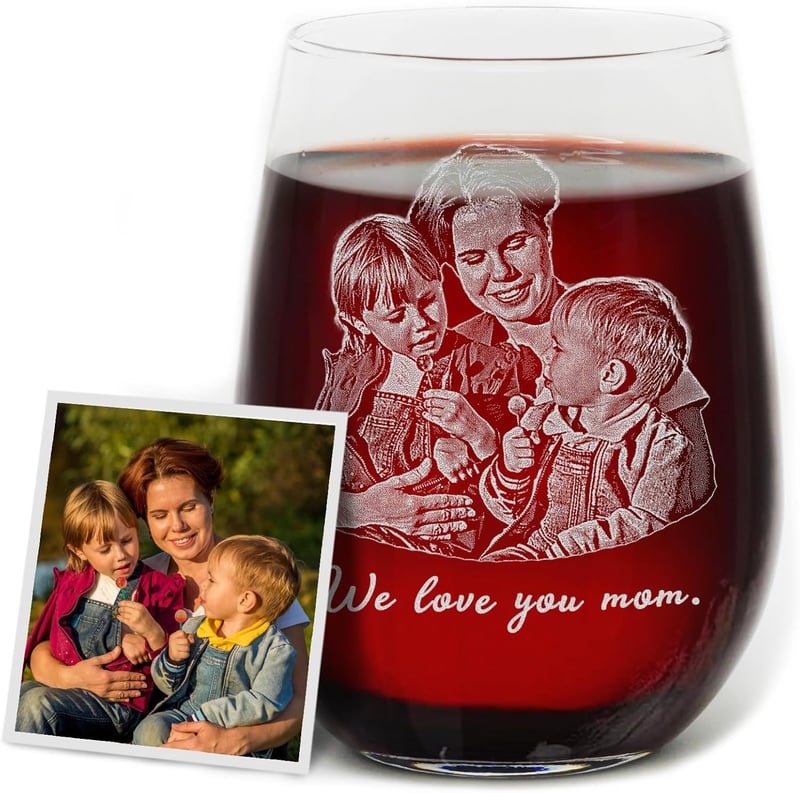 Mother's Day Custom Engraved Wine Glass - Gift for Mom or Grandma